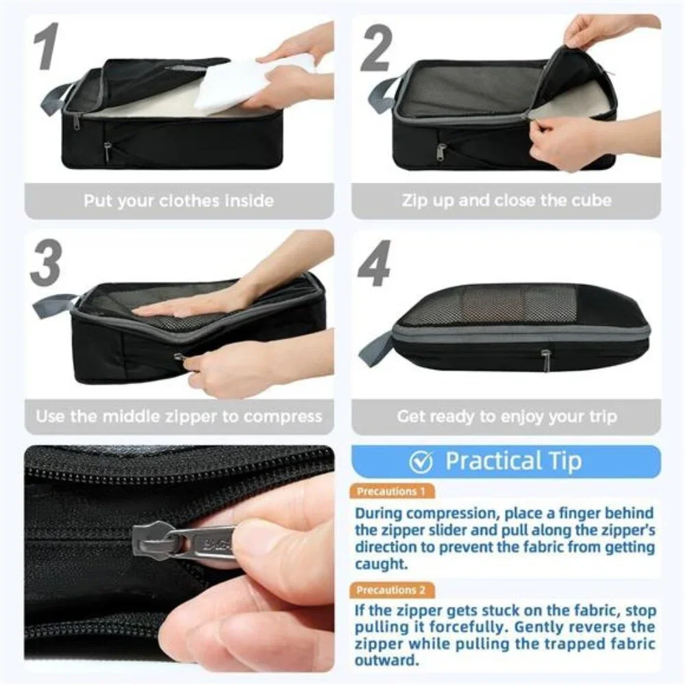 4 Set/6 Set/8 Set Compression Packing Cubes Travel Accessories Expandable